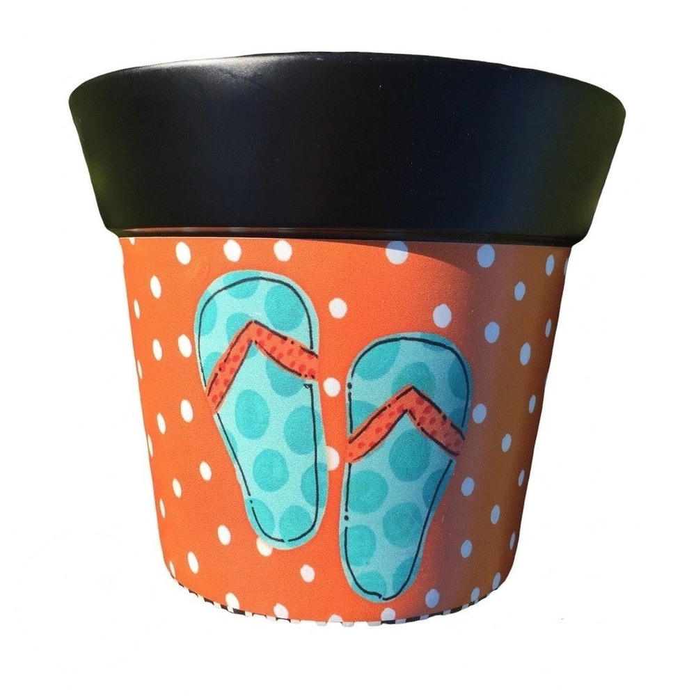 Lynn Morris Flip Flops Polka Dot Planter Pot Orange Blue Summer Garden Decor